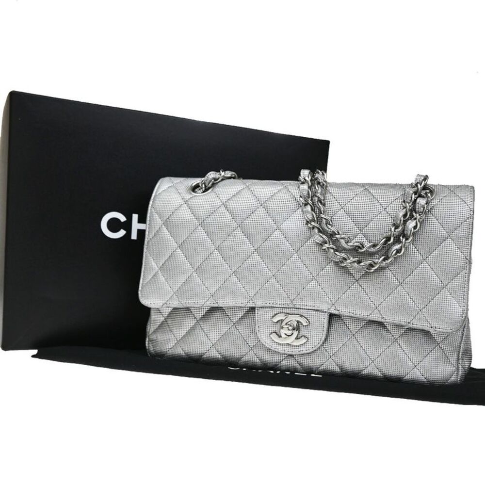Chanel Classic Timeless Double Flap Pixel Effect Quilted Calfskin Silver Leather